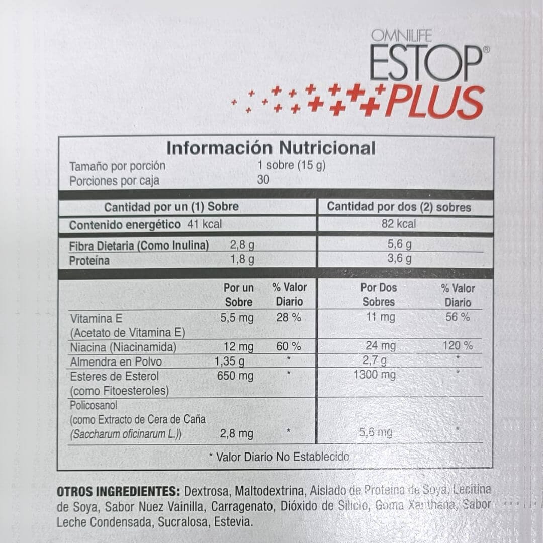 Tabla Nutricional Estop Plus de Omnilife